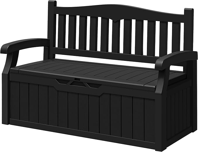 Greesum 80 Gallon Storage Bench Outdoor Deck Box with Armrest, Patio Furniture