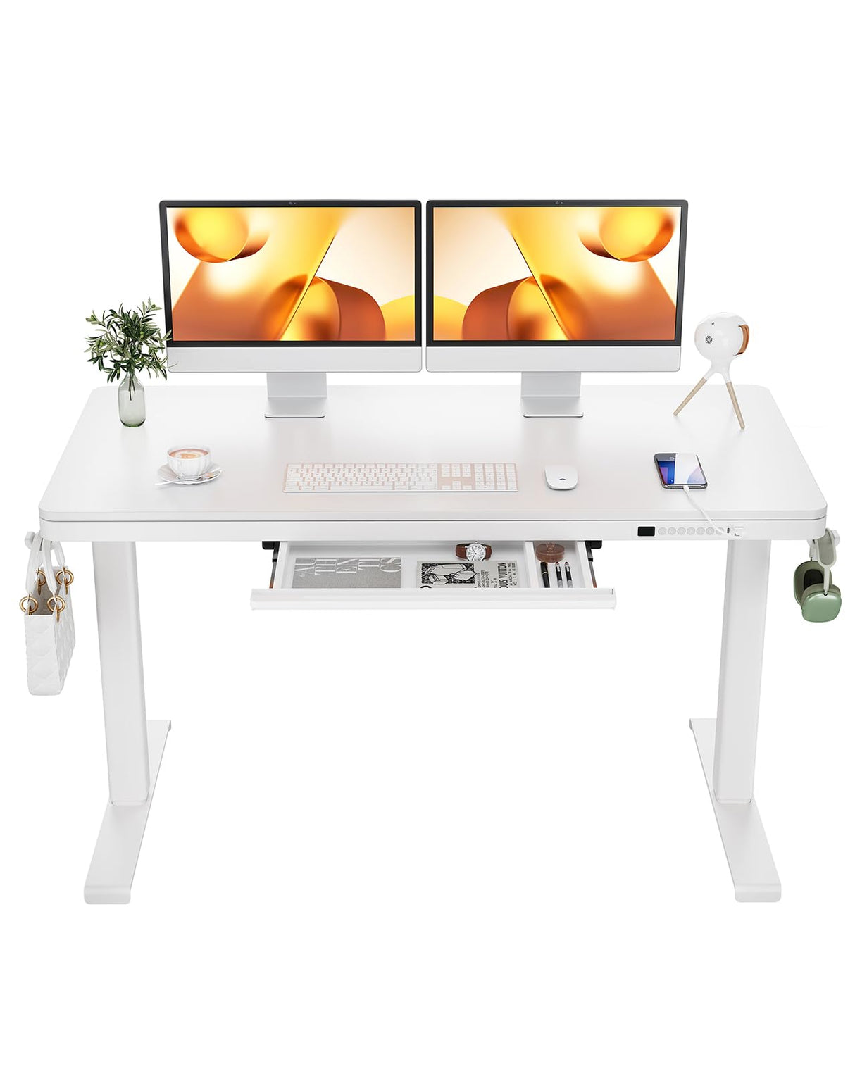 Dual Motor Electric Standing Desk with Drawers,48x24 Inch Whole-Piece Quick Install