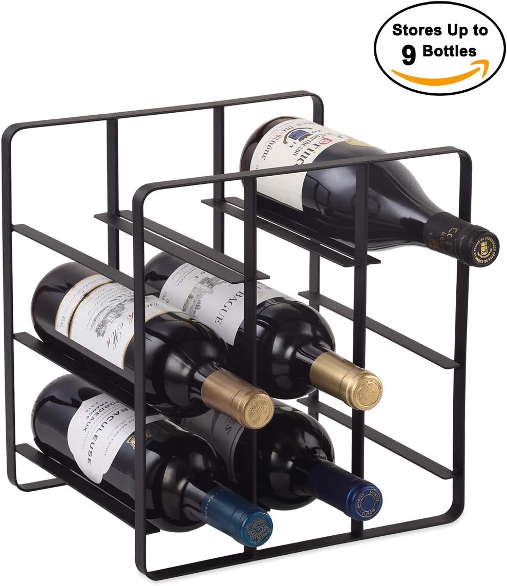 9 Bottles Metal Wine Rack, Free-Standing Cabinet Water Bottle