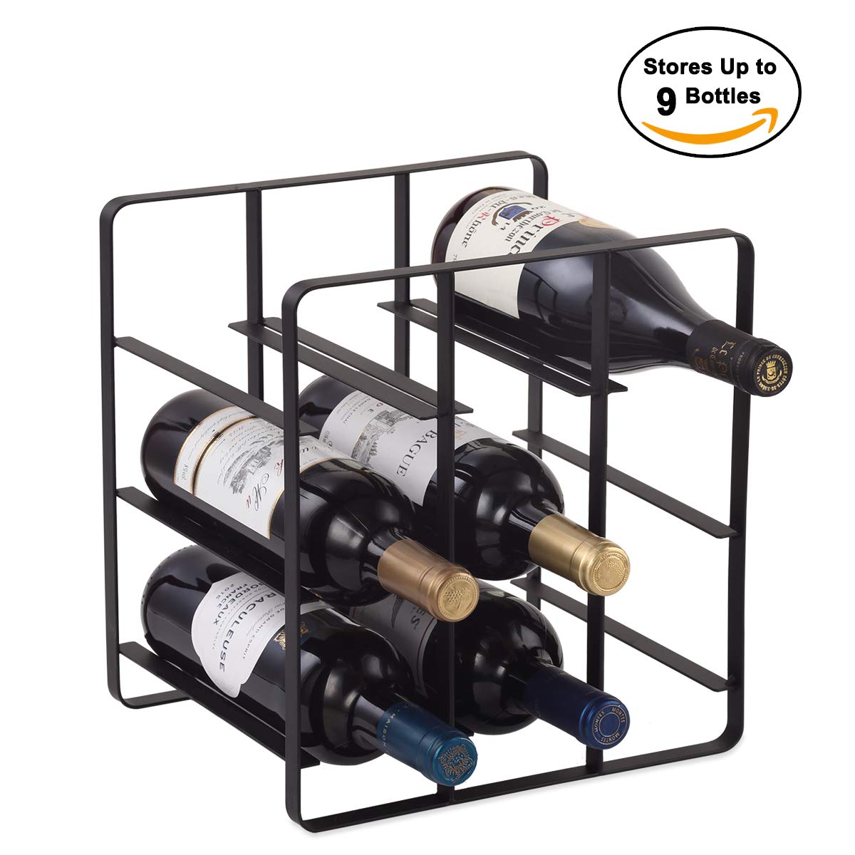 9 Bottles Metal Wine Rack, Free-Standing Cabinet Water Bottle