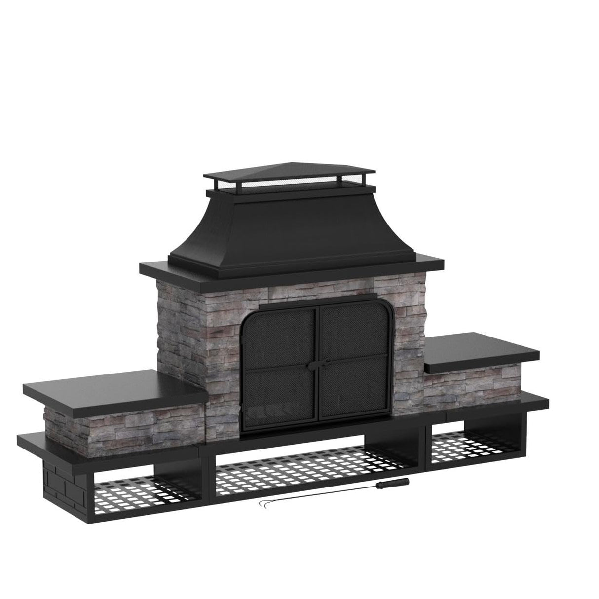 Outdoor Fireplace, Patio Wood Burning Fireplace with Steel Chimney