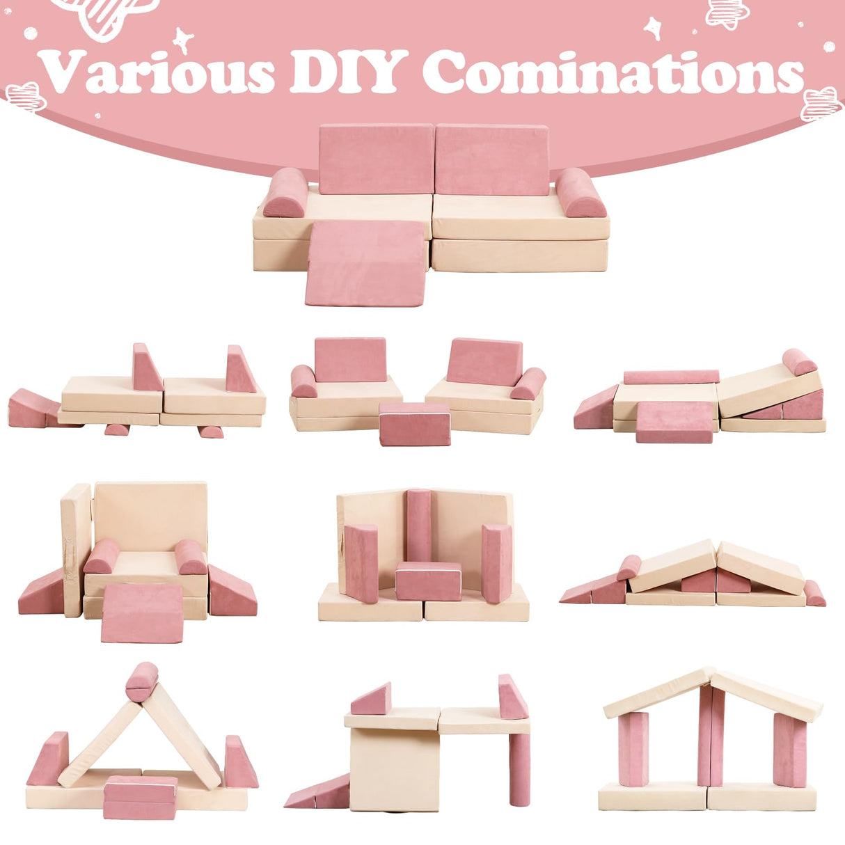 Kids Couch, 9 PCS Play Couch Sofa for Kids Imaginative Furniture Play Set