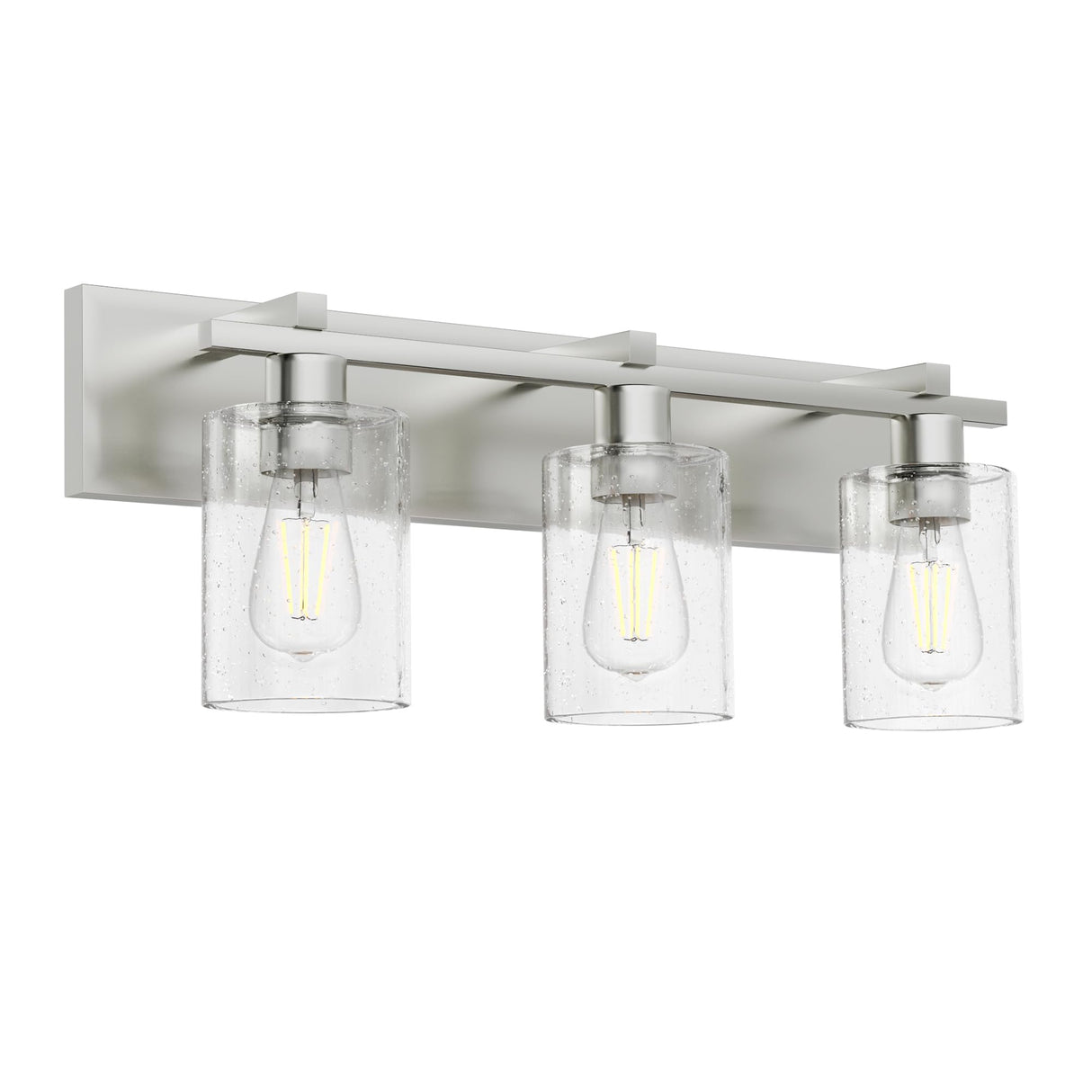 Bathroom Vanity Light, 3 Light Brushed Nickel Bathroom Light Fixture with Thickened Seeded Glass