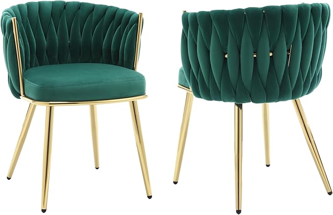 Woven Dining Chairs Set of 4, Velvet Upholstered Dining Room Chairs