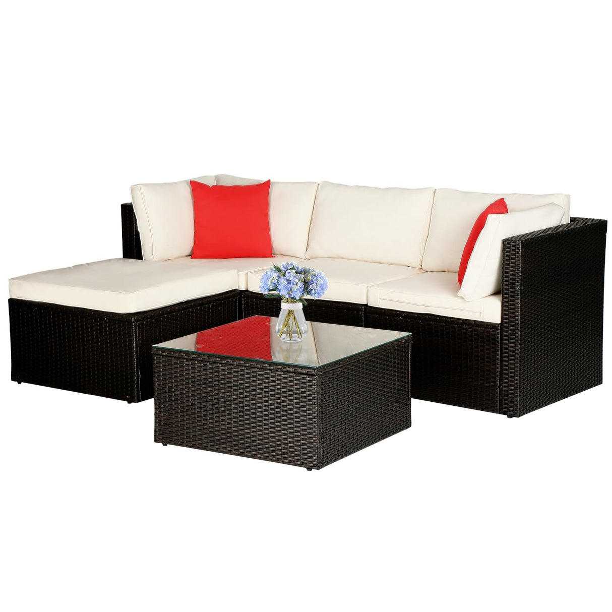 5 Pieces Patio Furniture Set Outdoor Sectional Furniture All Weather Outdoor Couch Rattan Sofas Deck Furniture