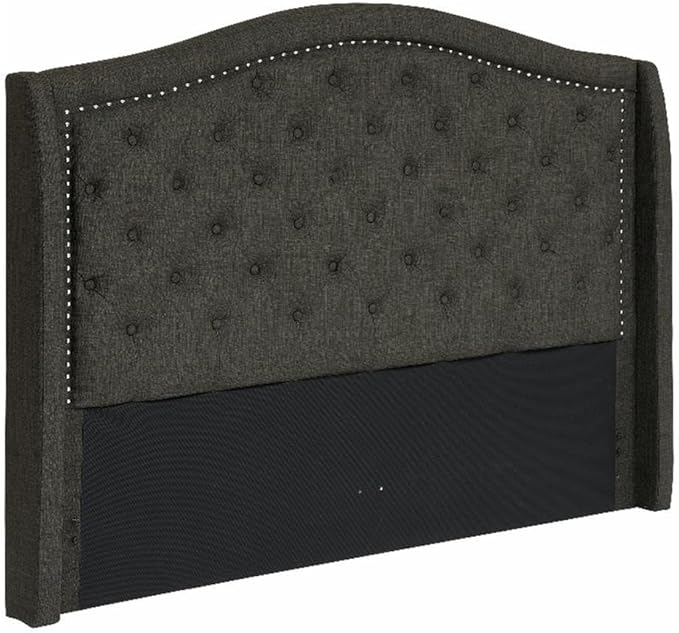 Button Tufted Linen Like Upholstered Bed, Full, Grey