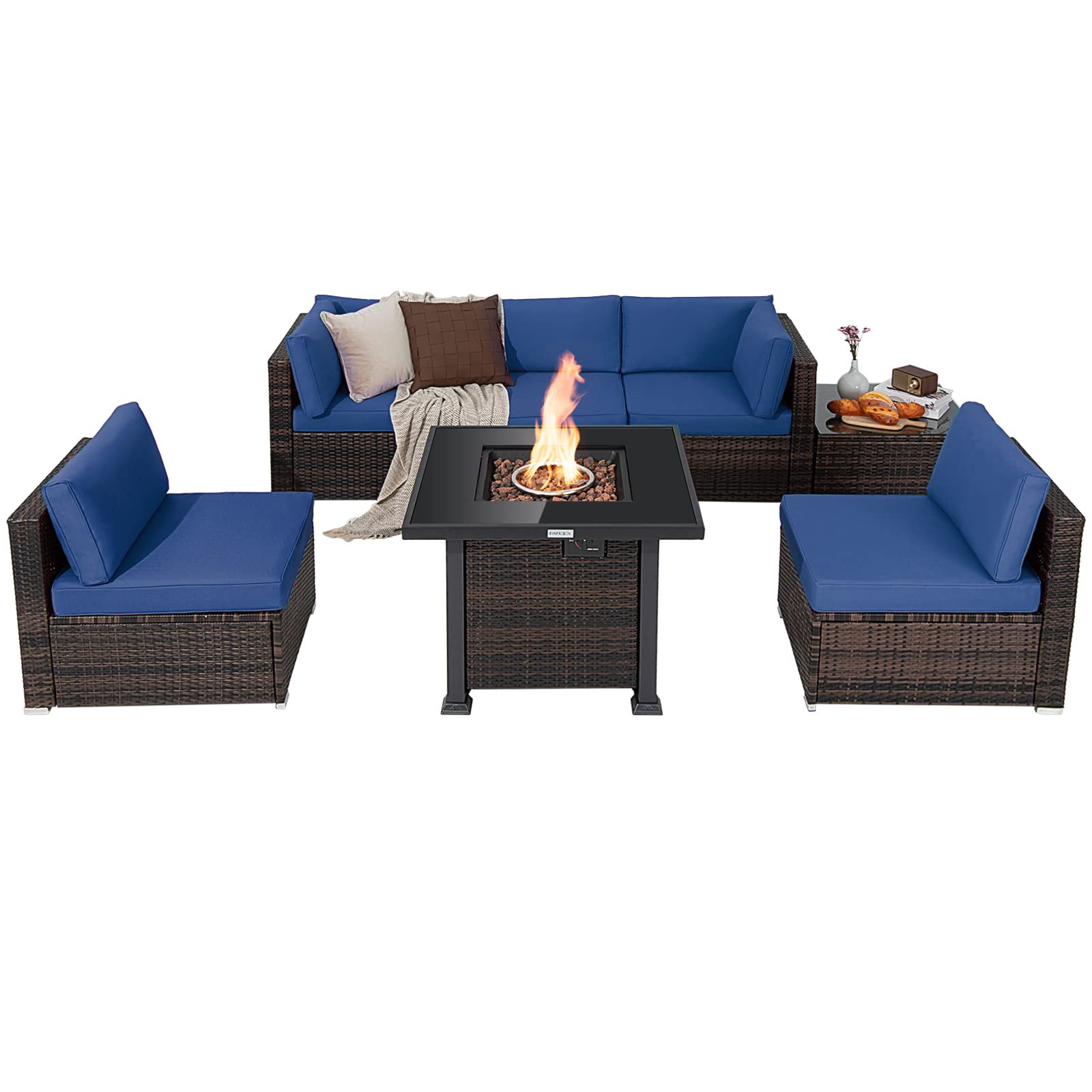 7 Pieces Patio Furniture Set with Fire Pit Table, 50