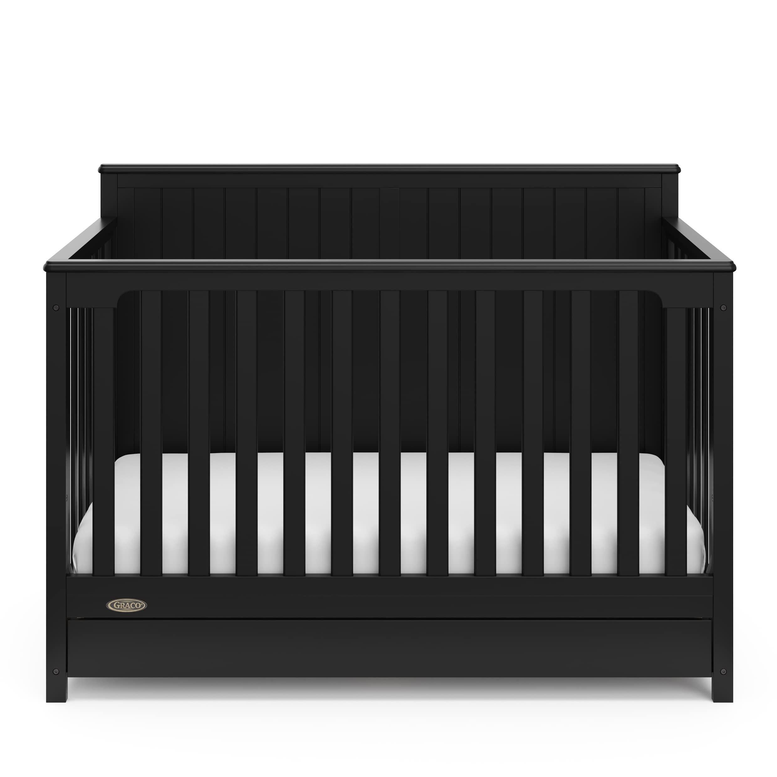 Graco Hadley 5-in-1 Convertible Crib with Drawer (Black) – Combo, Includes Full-Size Nursery Storage, Converts from Baby Crib to Toddler Bed, Daybed