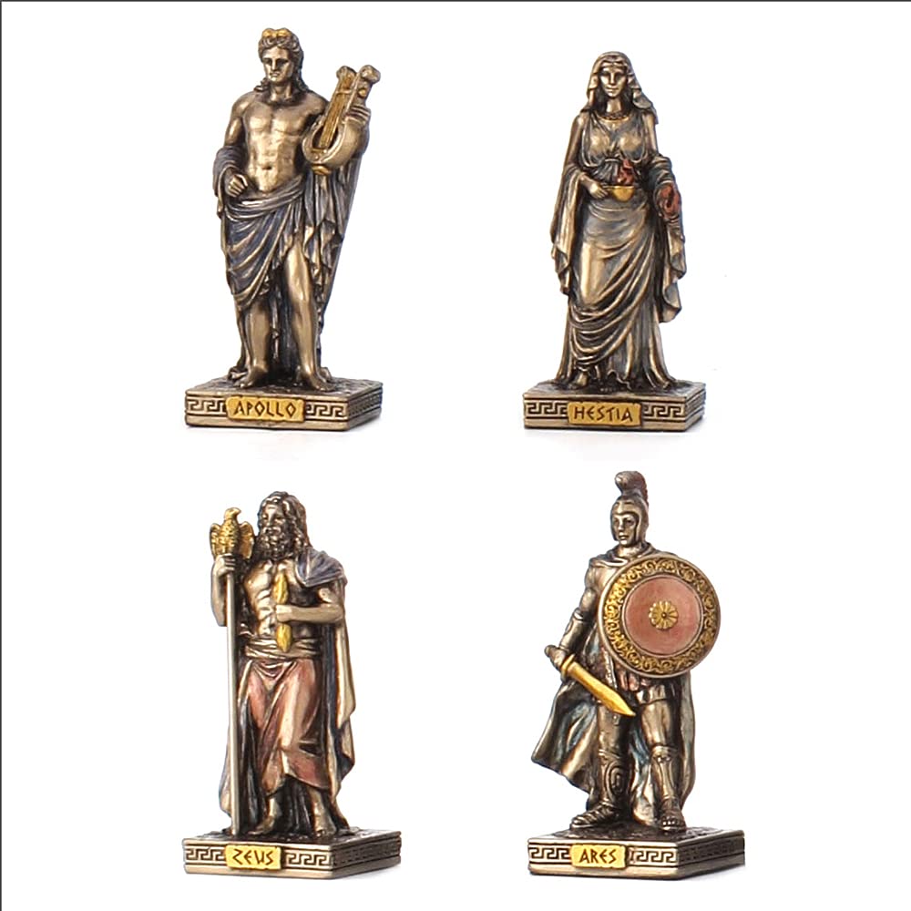 3 1/4" Tall Greek Pantheon Gods Polyresin Figurines Hand Painted Bronzed Miniature