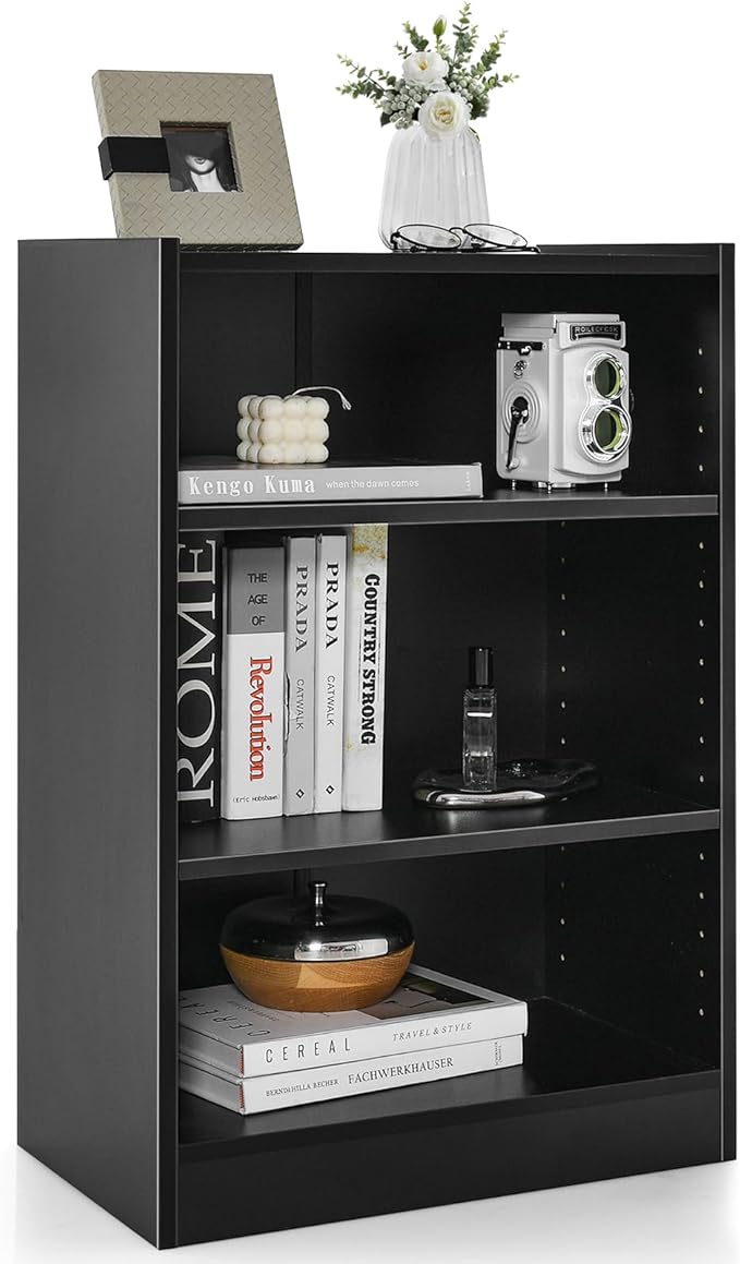 3 Tier Bookcase, Floor Standing Open Bookshelf with 18-Position Adjustable Shelves, Anti-toppling Device, Modern Multipurpose Display Storage Organizer for Living Room Study (1, White)