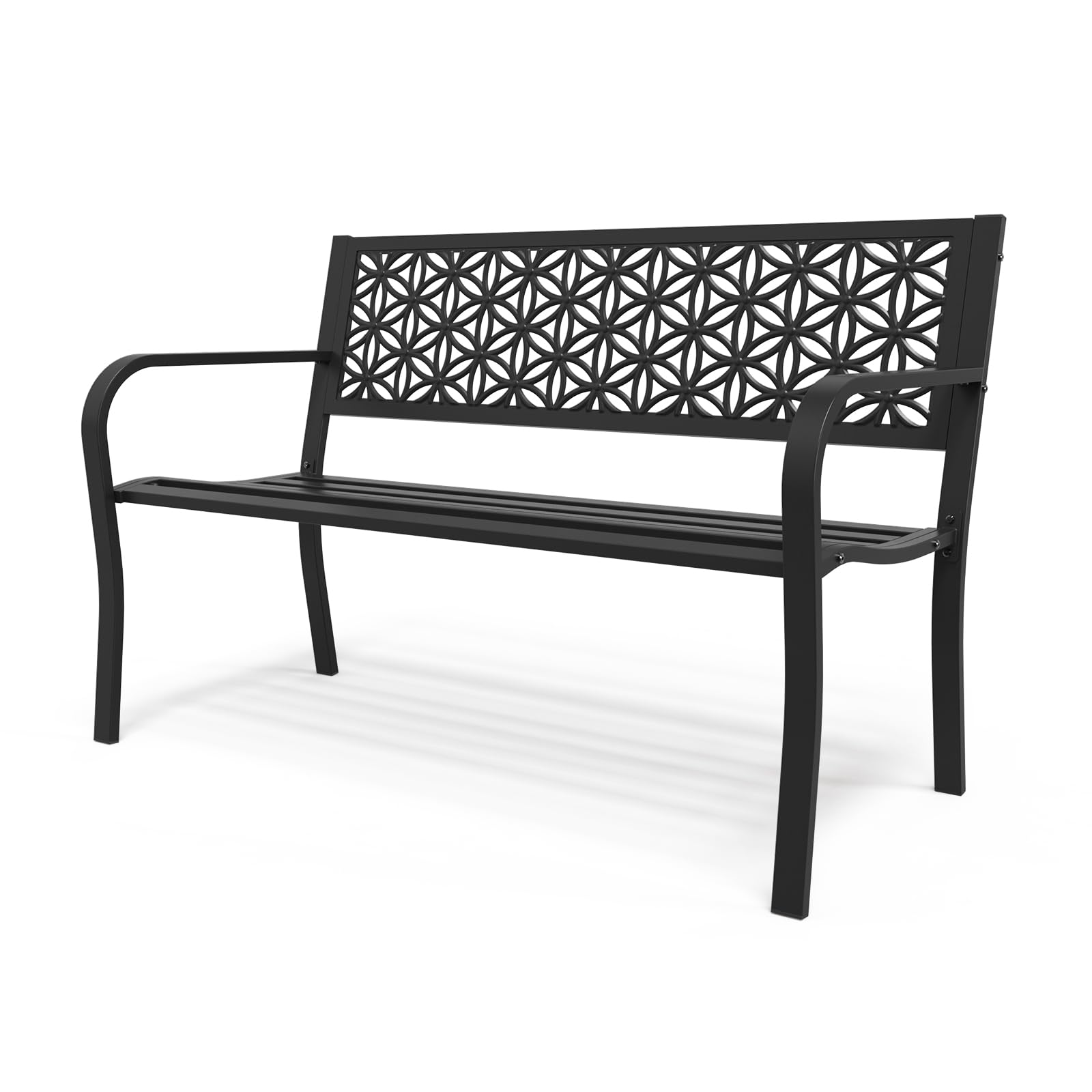Outdoor Bench Metal with Floral Back, Garden Bench Front Porch Benches