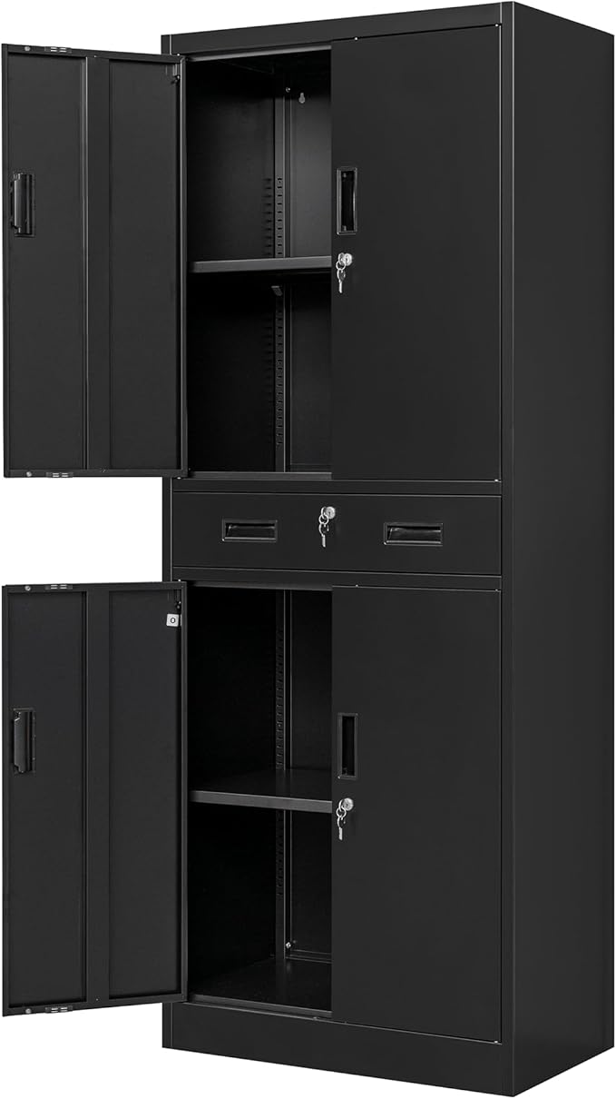 Metal Storage Cabinet with Adjustable Shelves and Drawers
