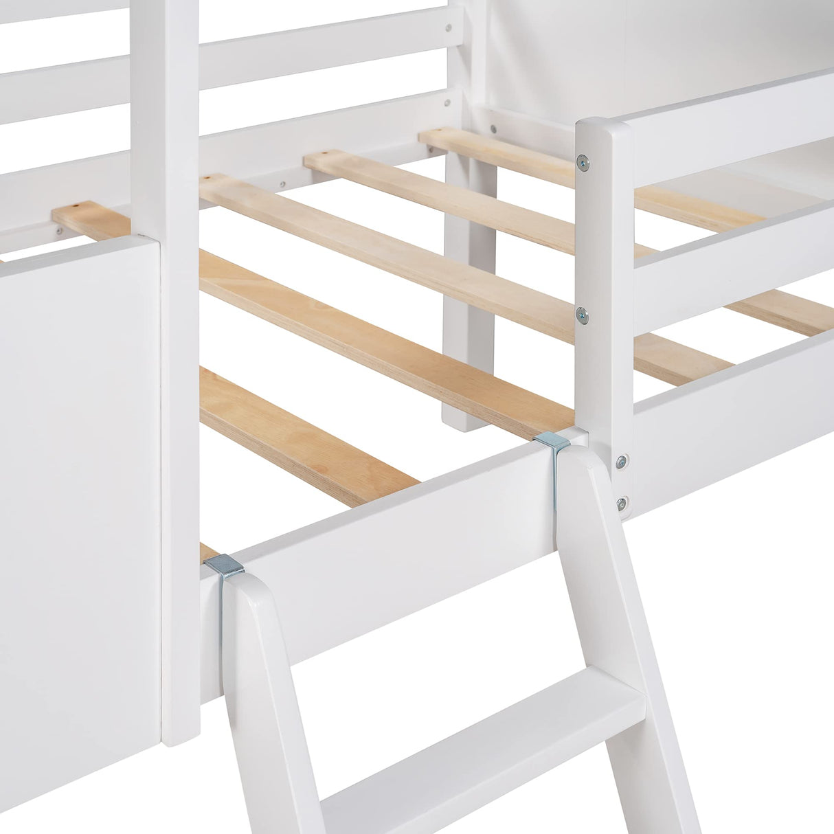 Size Low Loft Bed with Roof and Windows, Wood House Bed with Safety Fence and Two