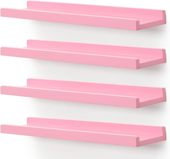 Picture Shelf with Ledge,Photo Ledge Shelves Set of 4,Rustic Wood Storage Display Wall