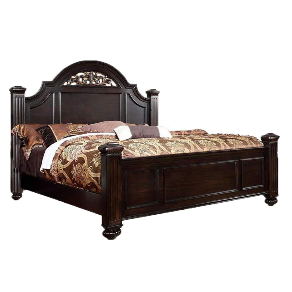 Benjara Transitional Style California King Wooden Bed with Bun Feet, Brown