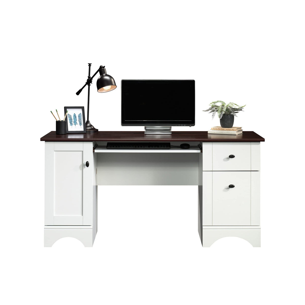Miscellaneous Office Computer Desk with Drawers, Soft White