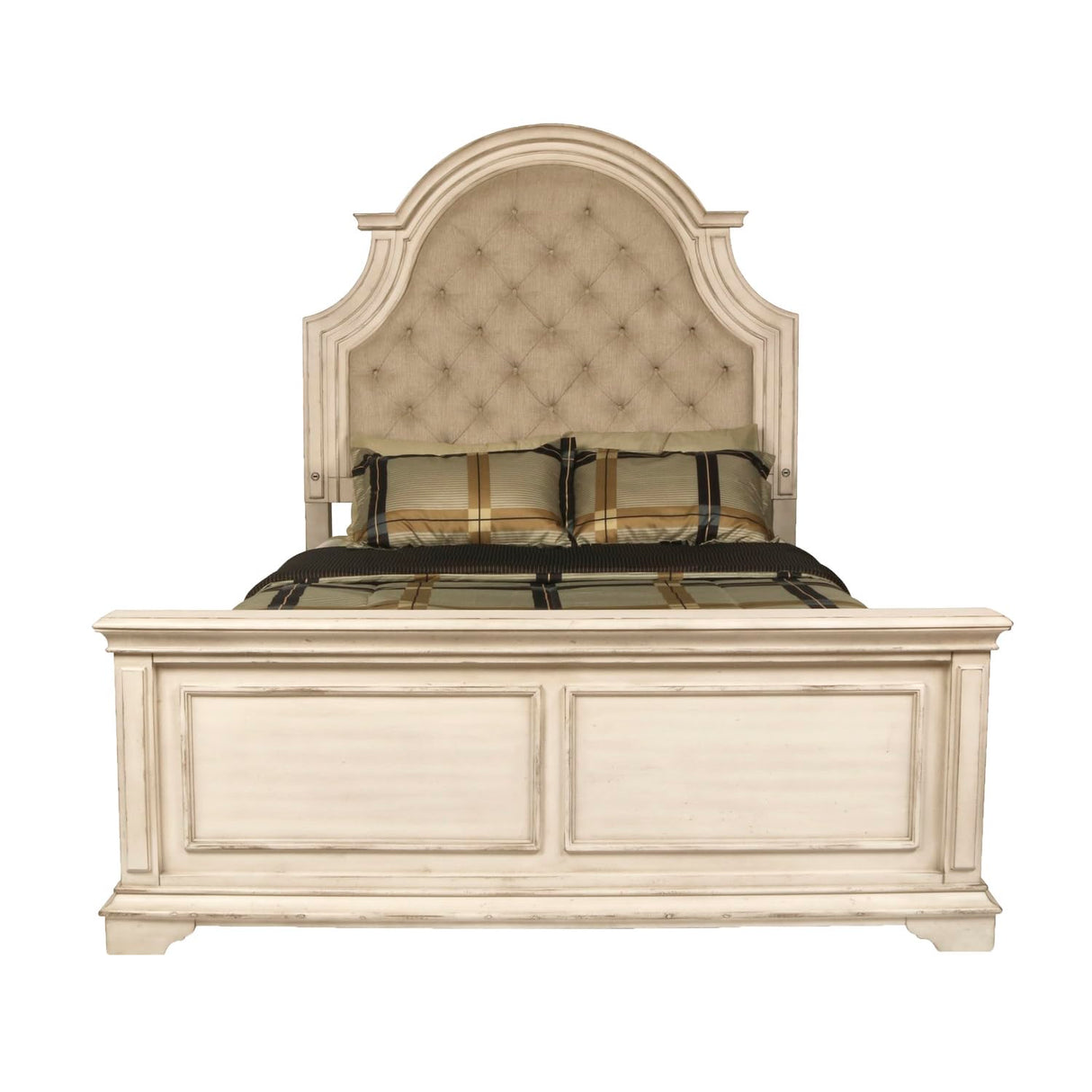 Anastasia Solid Wood Queen Bed - Antique White Finish