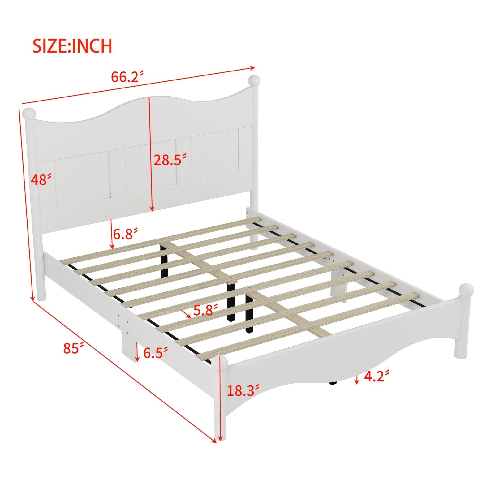 JIJIWANG Queen Size Elegant Design Wood Platform Bed Frame,Retro Style Platform Bed with Wooden Slat Support,for Kids Teens Adults Bedroom White