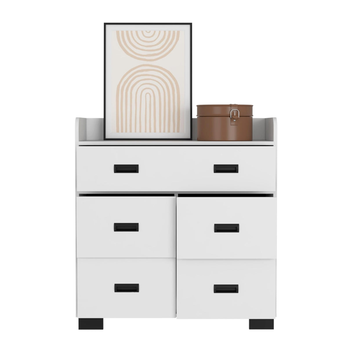 Alyn Dresser, Four Legs, Four Drawers, One Double Drawer, Superior Top -White