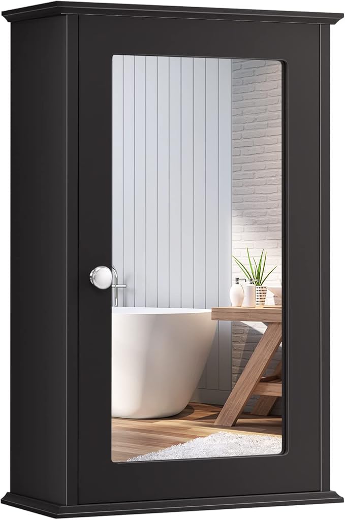 Wall Mounted Bathroom Cabinet, 2-in-1 Mirror Medicine Cabinet w/ 3 Heights Adjustable