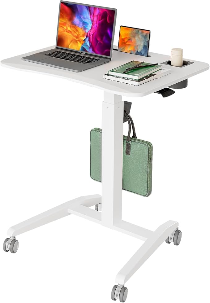 Mobile Standing Desk, Height Adjustable Rolling Laptop Desk, 27 inches Portable Sit