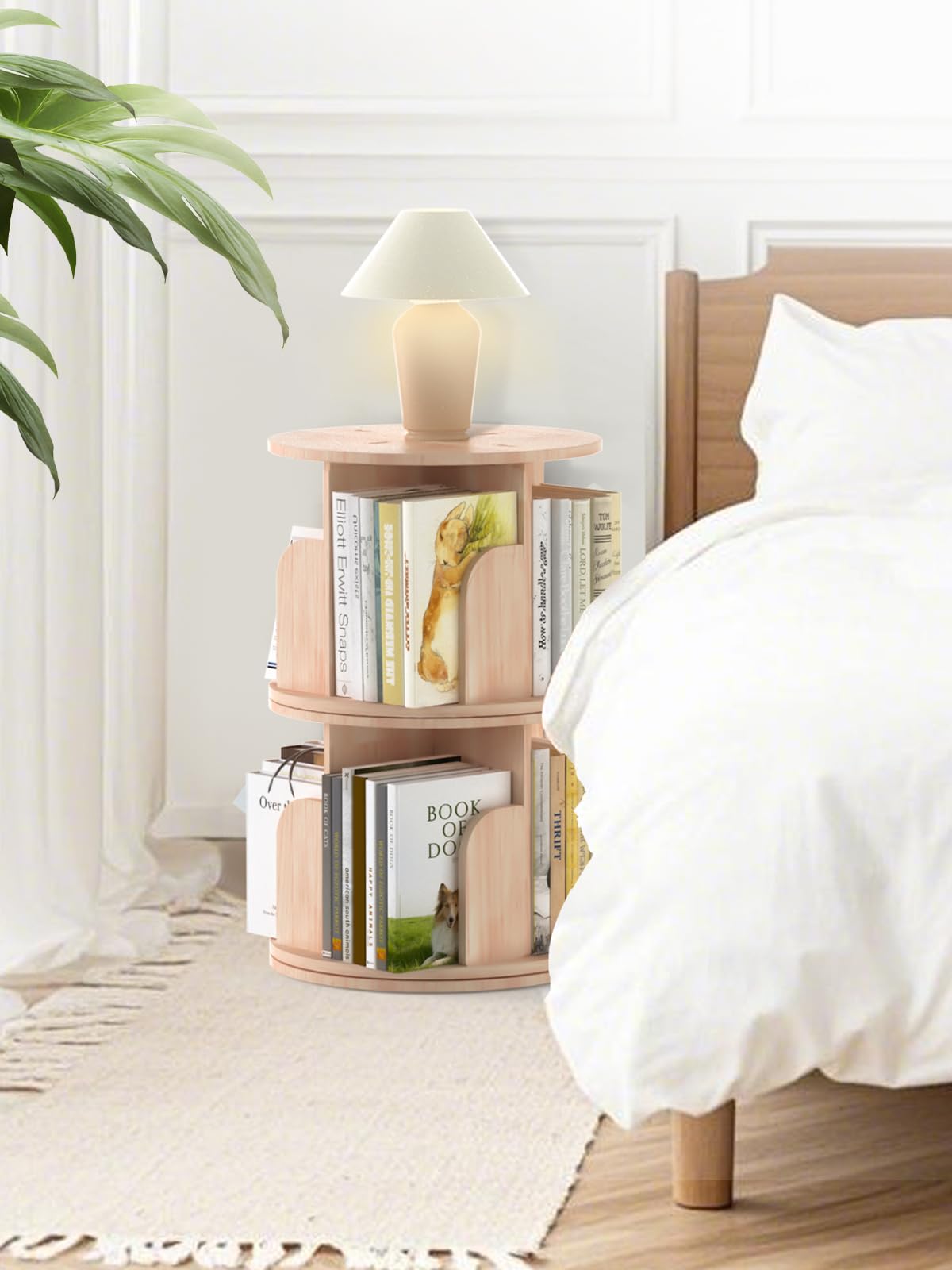 Kids Rotating Bookshelf, 2 Tier Rotating Small Corner Bookshelf for Small Spaces