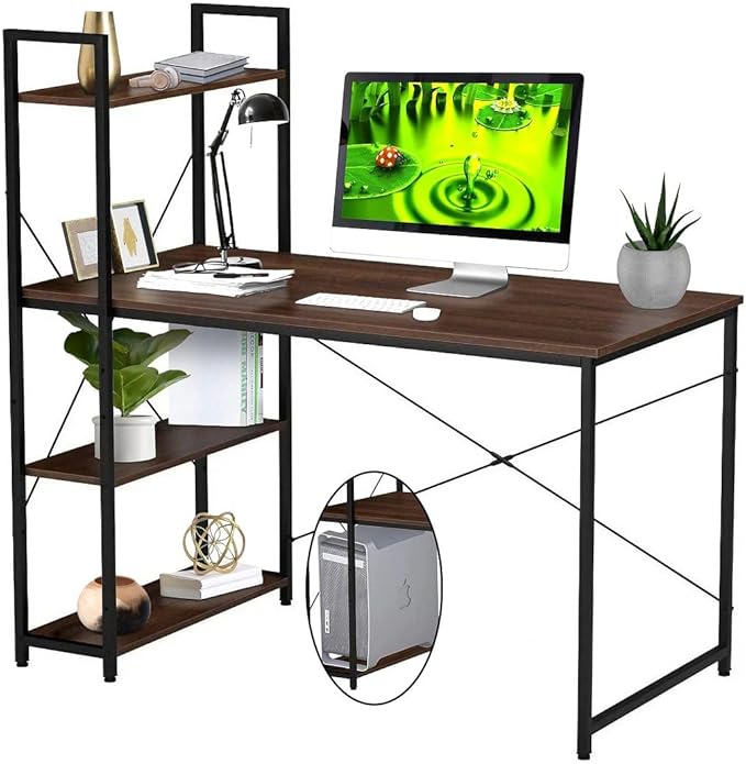 Computer Desk with Shelves, 47 Inch Writing Table for Home Office, Study Desk