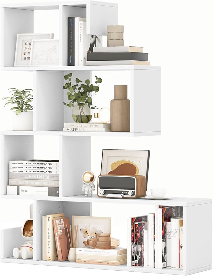 S-Shaped Bookshelf, Geometric Bookcase w/Open Cubes, Modern Decorative Display Shelf w/Anti-Toppling Kits, Freestanding Storage Rack for Living Room, Study, Home, Office, Black