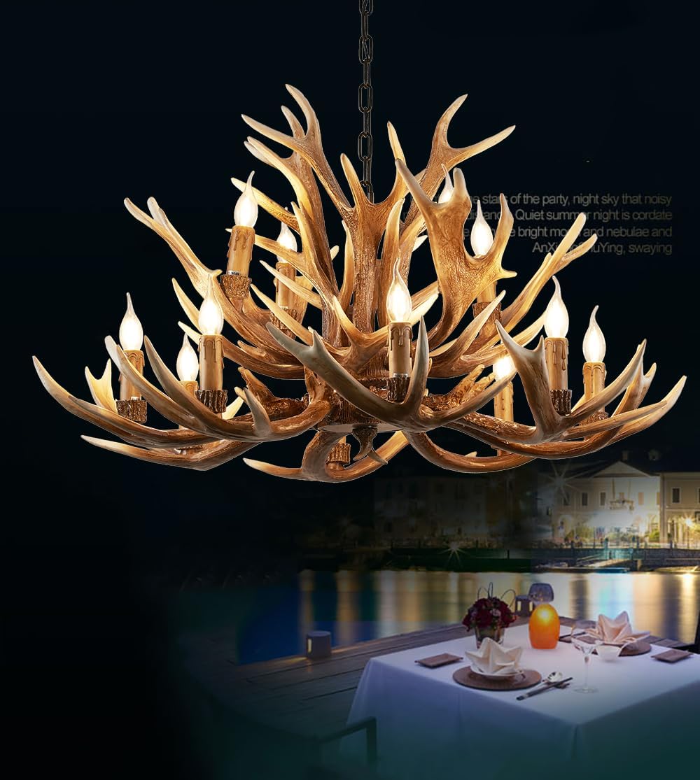 Farmhouse Antler Chandelier 12-Light, Lagre Rustic Antler Light Fixtures
