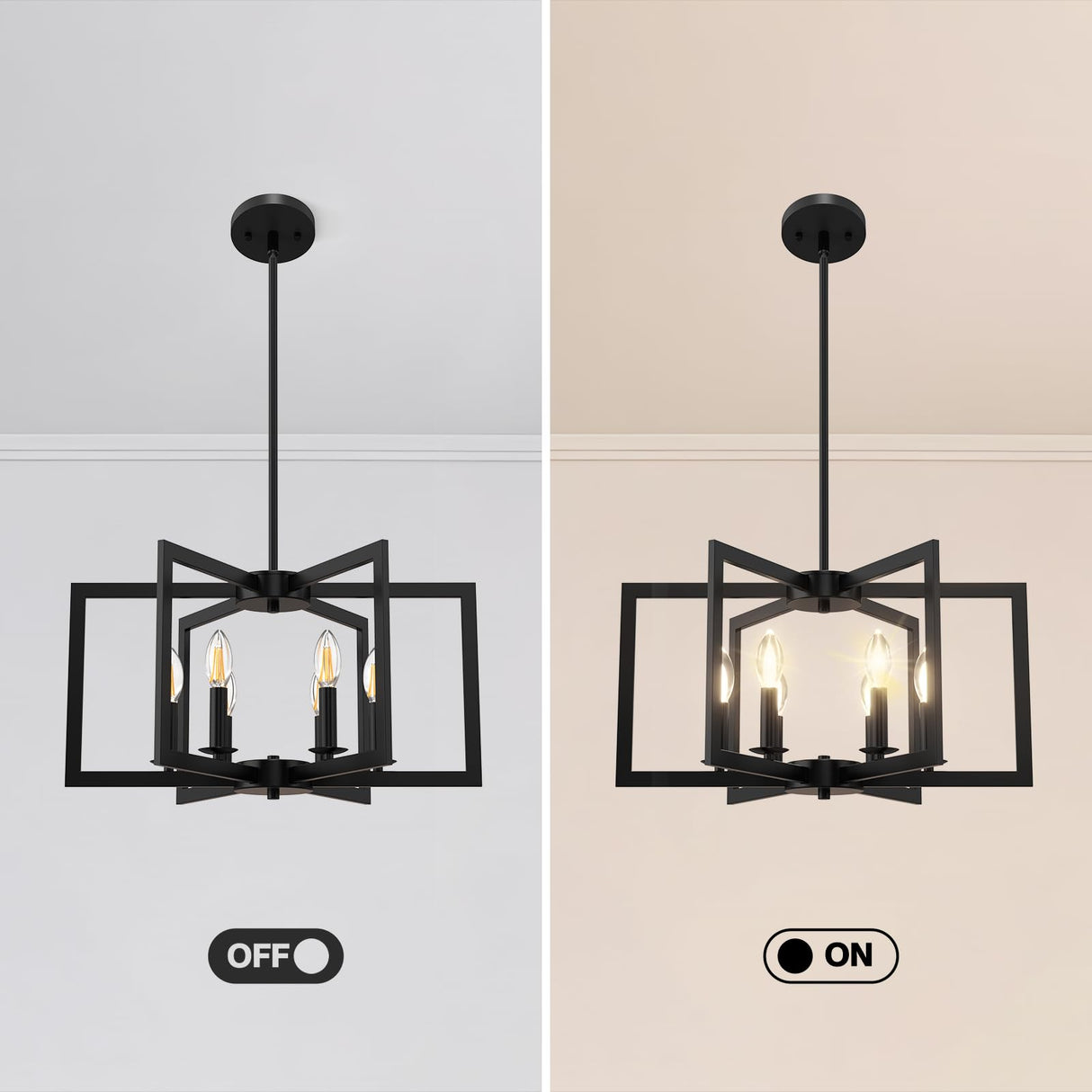 Black Chandelier, 6-Light Farmhouse Chandeliers for Dining Room Lighting Fixtures Hanging