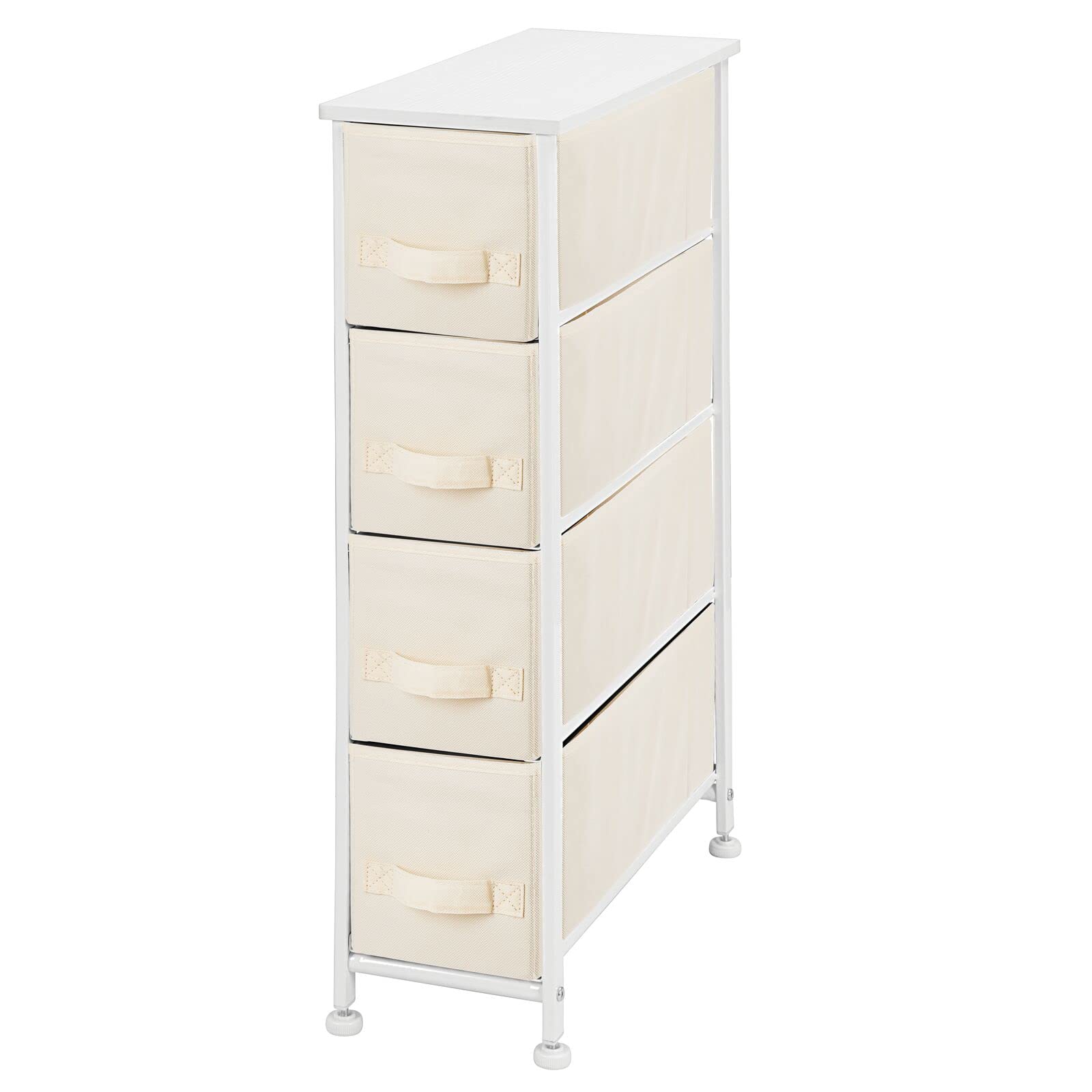 mDesign Narrow Dresser Storage Tower Stand with 4 Removable Fabric Drawers - Steel Frame, Wood Top Organizer for Bedroom, Entryway, Closet - Jane Collection - Cream/White