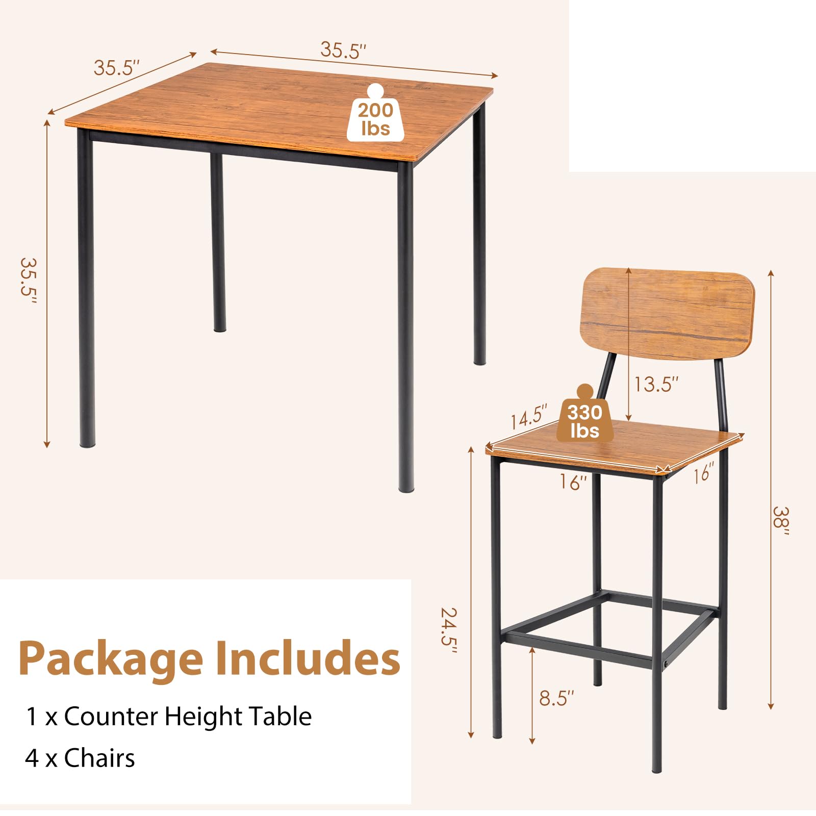 Counter-Height Dining Table Set, Bar Height Table and Chairs, Pub Table and Chairs