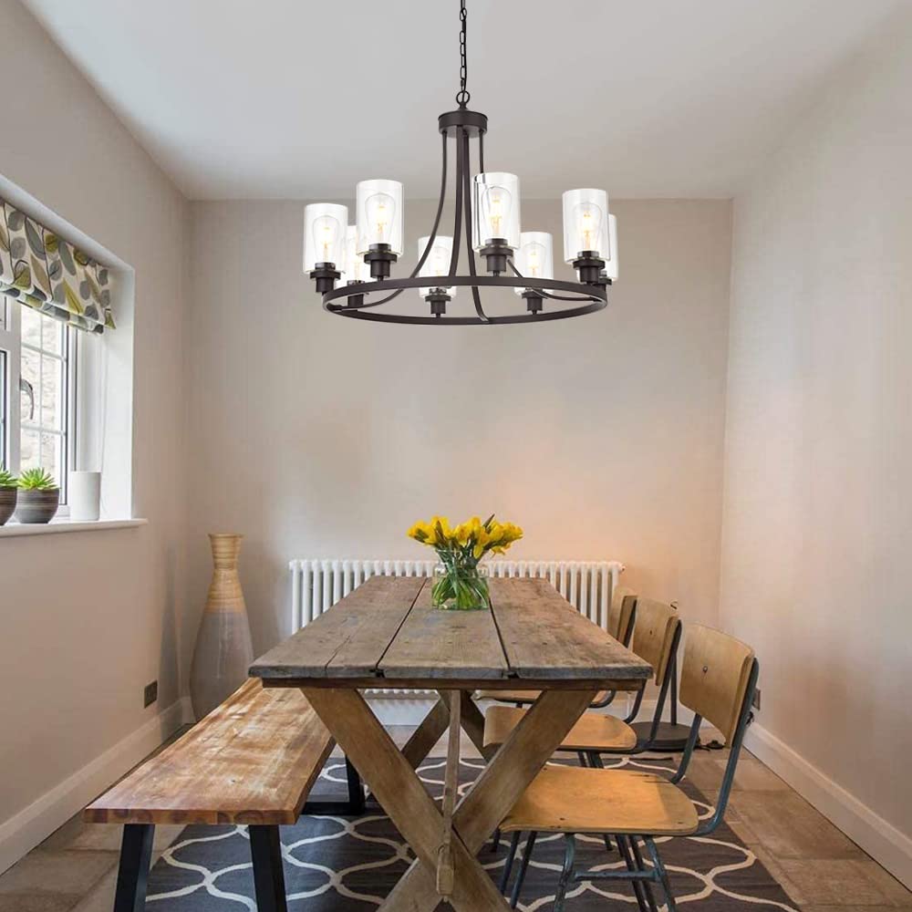 8 Lights Large Farmhouse Chandelier Wagon Wheel, Industrial Island Lights for Kitchen