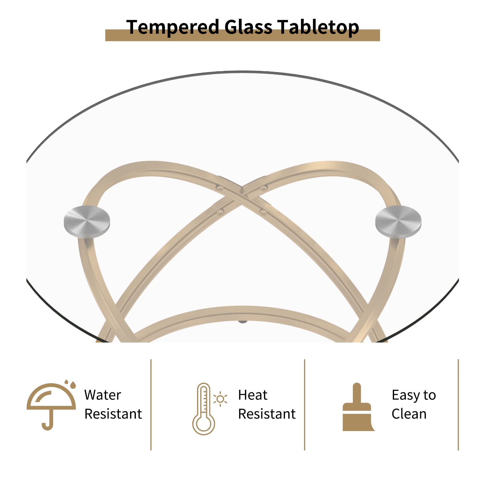 Gold End Table, Glass End Table for Living Room, Round Side Table