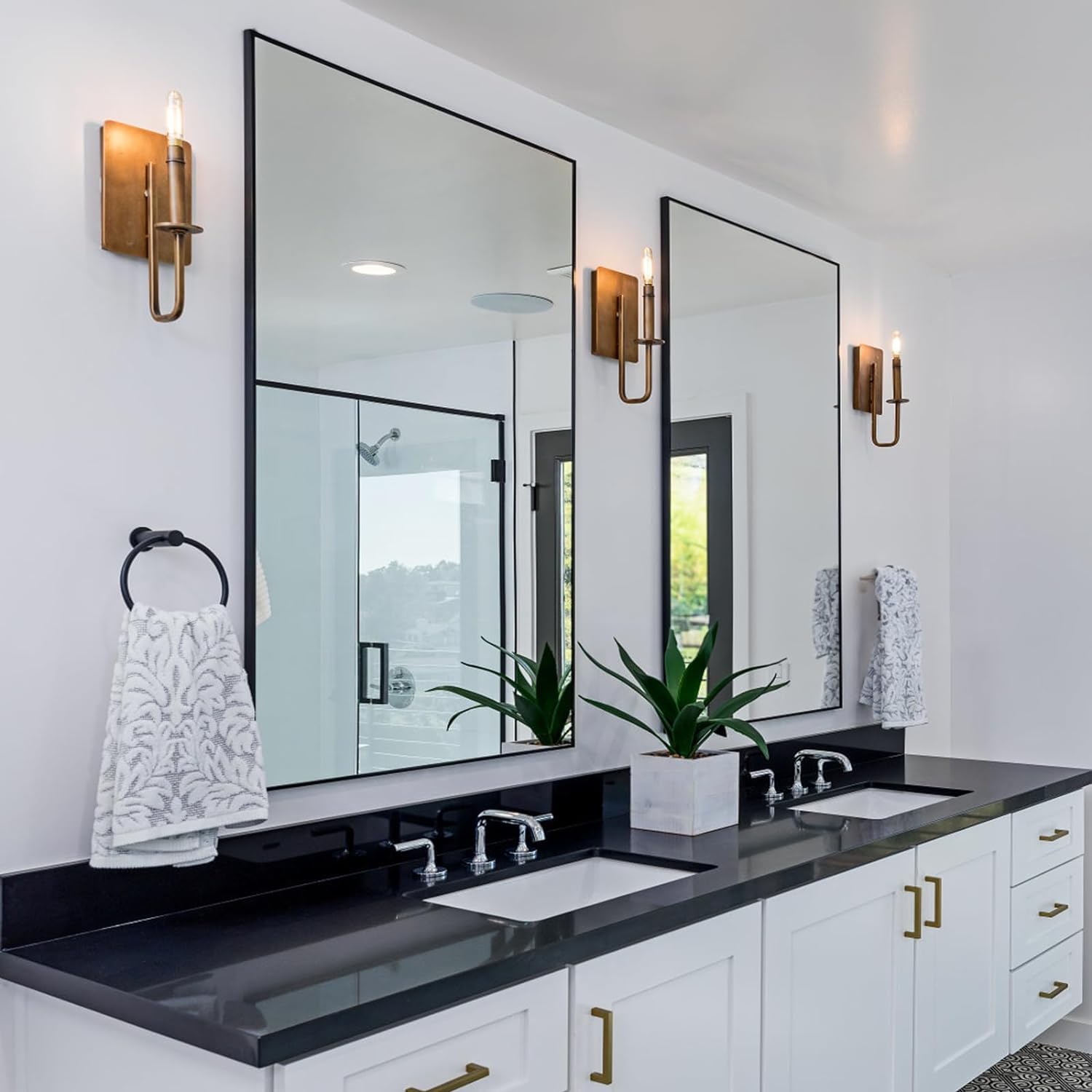 Large Mirror 32x48 Inch, Rectangle Bathroom Mirror, Black Metal Framed Mirror for Wall