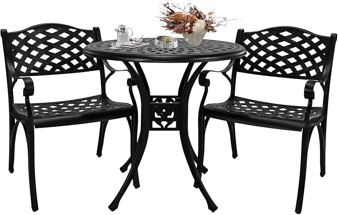 Cast Aluminum Patio Bistro Sets Outdoor Bistro Table and Chair Set of 2 wit