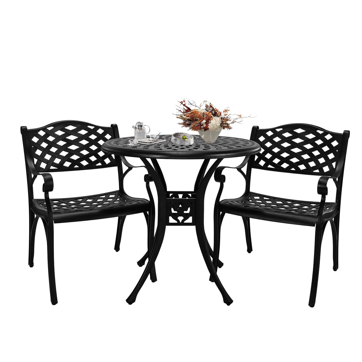 Cast Aluminum Patio Bistro Sets Outdoor Bistro Table and Chair Set of 2 wit