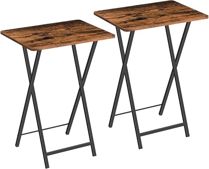 Rustic Brown Folding TV Tray Table – Metal Frame Snack Table