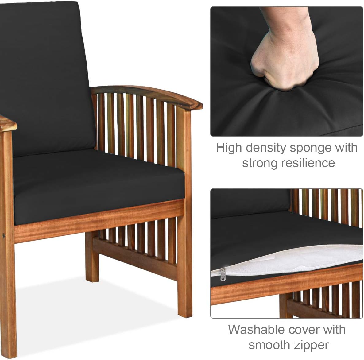 Outdoor 4 PCS Acacia Wood Sofa Set w/Water Resistant Cushions