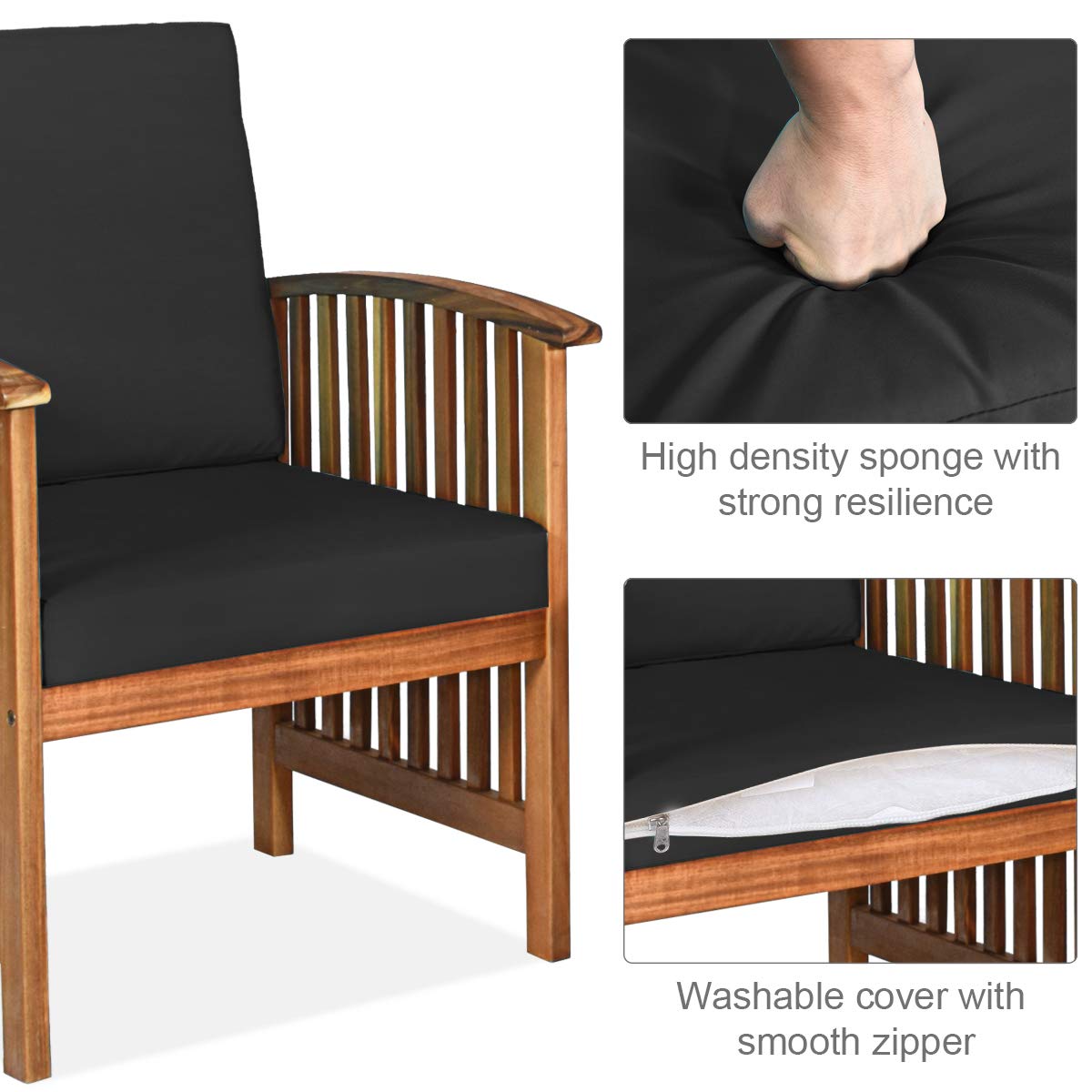 Outdoor 4 PCS Acacia Wood Sofa Set w/Water Resistant Cushions