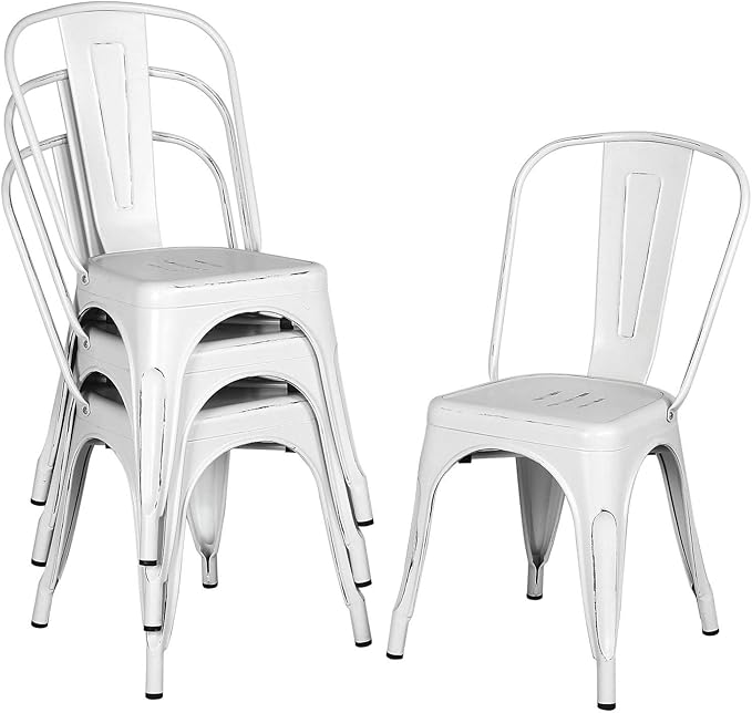 Metal Dining Chairs Set of 4, Indoor/Outdoor Patio Chairs