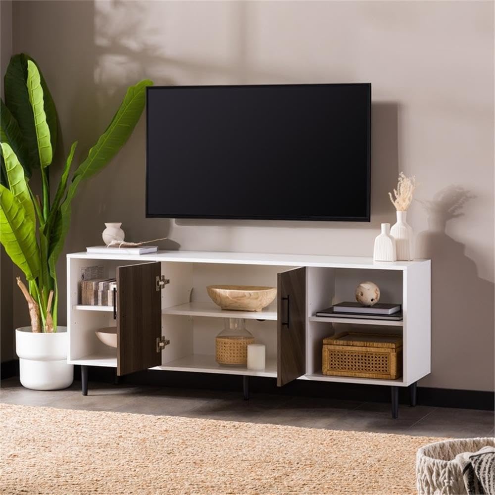 Caye Modern 2-Door Bookmatch TV Stand for TVs up to 65 Inches 58 Inch Ash Brown
