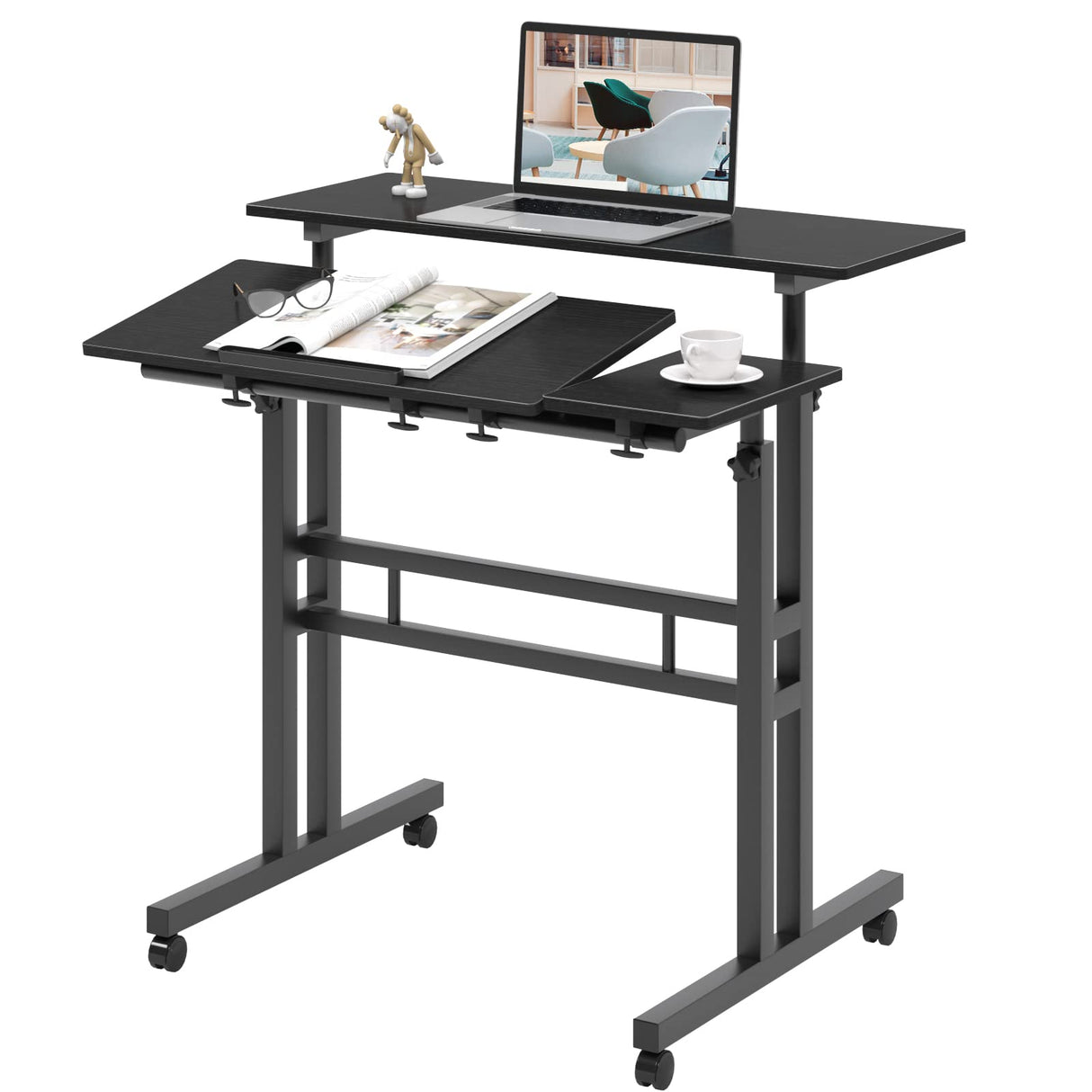 Mobile Standing Desk, Portable Stand Up Desk, Small Adjustable Standing Desk