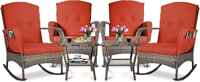 3-Piece Patio Furniture Set,Outdoor Rocking Chairs Set of 2, Patio Conversation Set