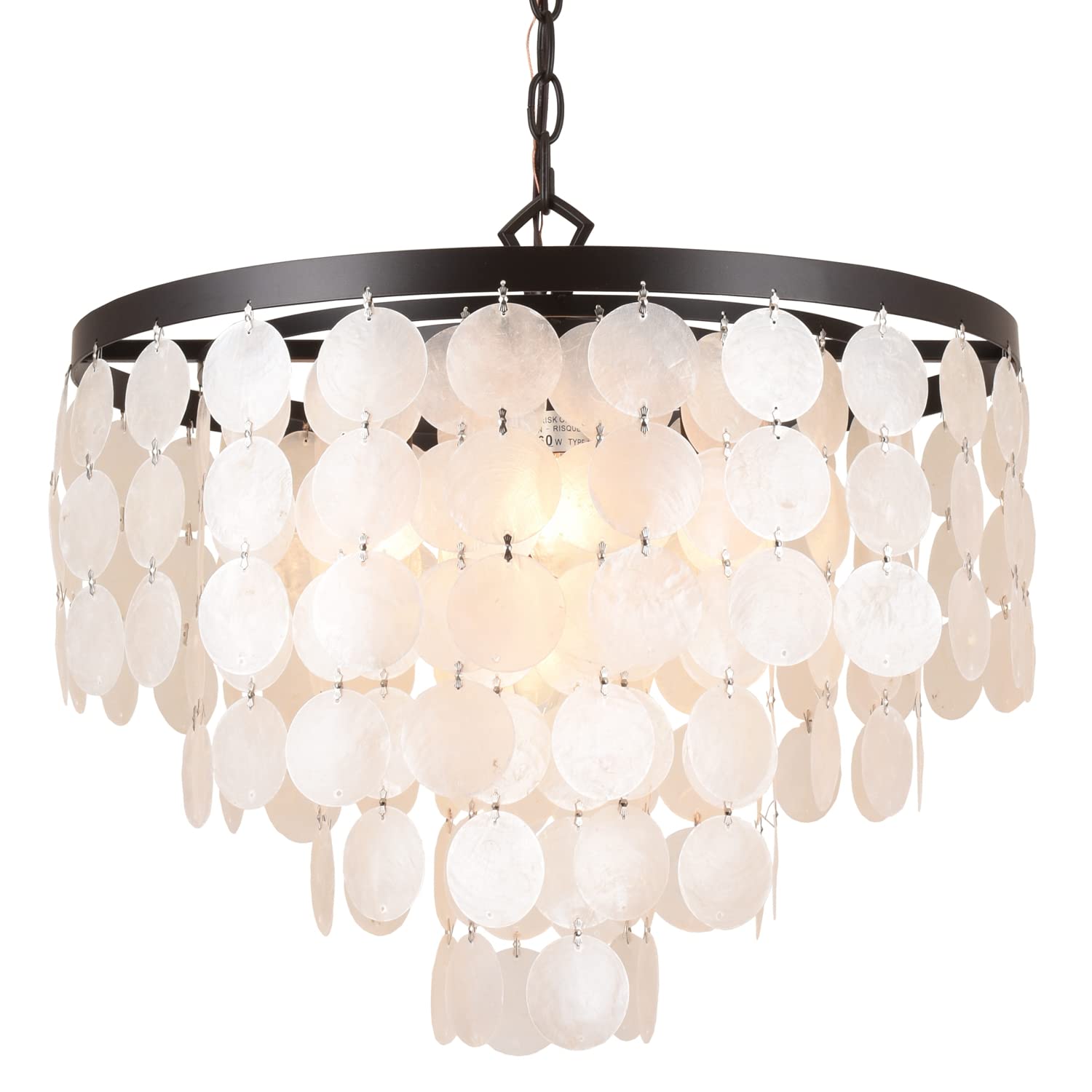 18.2" White Shell Chandeliers for Dining Room, Brown Finish, Coastal Kitchen Island