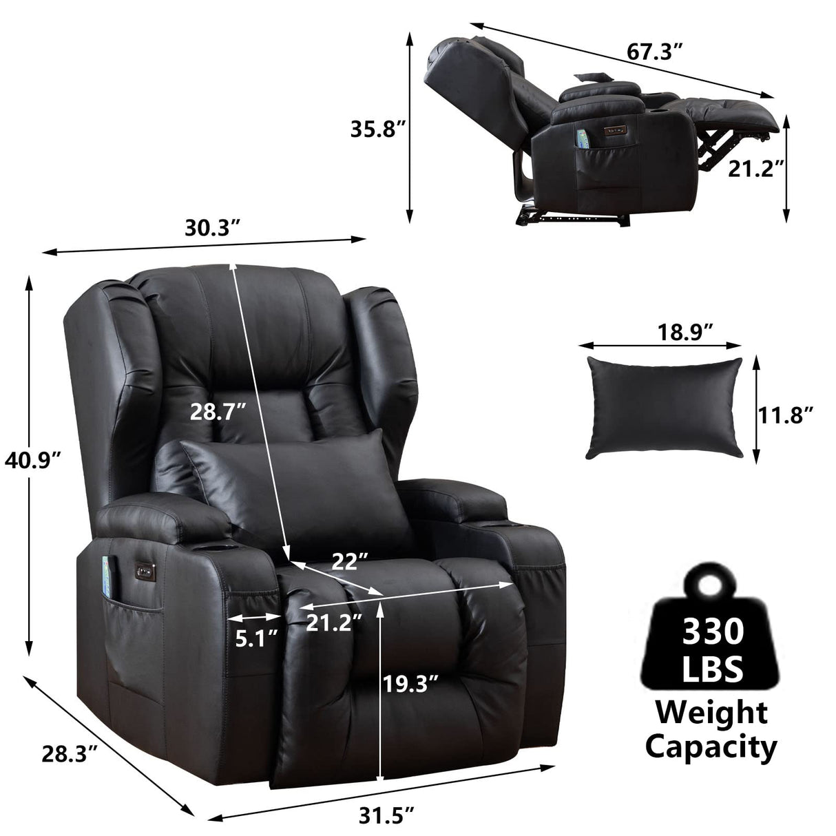 Electric Power Recliner Chair with Massage and Heat Recliner Chairs for Adults