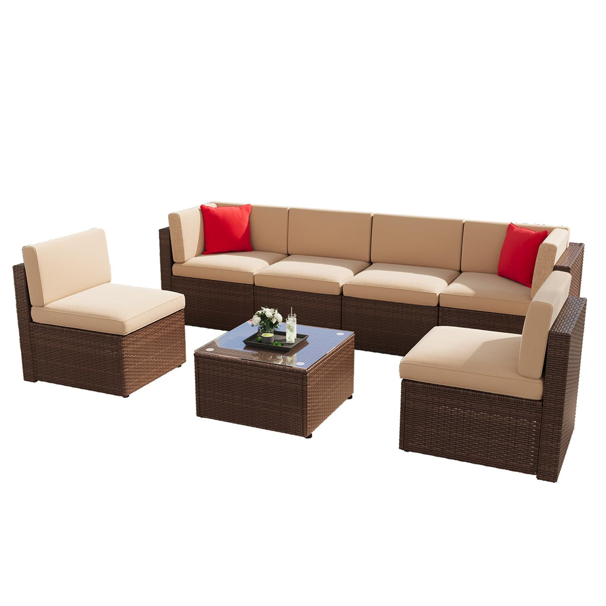 7-Piece Outdoor Patio Furniture Set – Compact Wicker Rattan Sectional Sofa