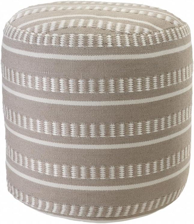 HomeRoots 20" Brown Polyester Round Striped Indoor Outdoor Pouf Ottoman