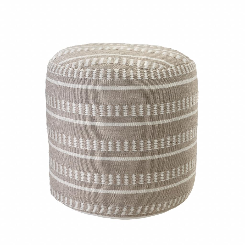 HomeRoots 20" Brown Polyester Round Striped Indoor Outdoor Pouf Ottoman