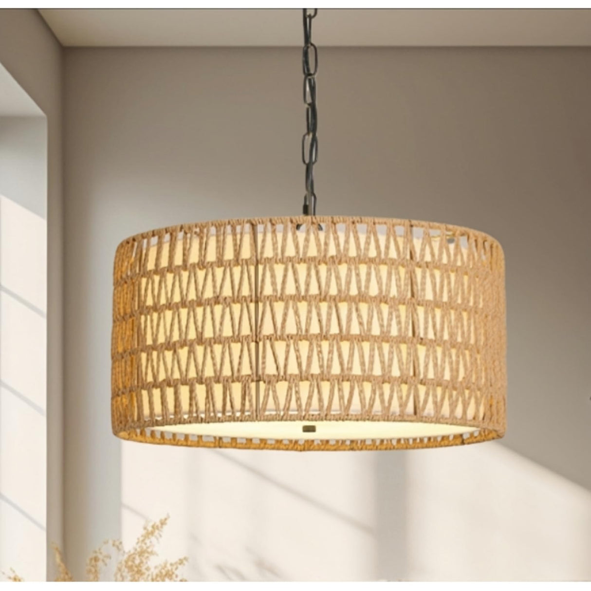 Rattan Farmhouse Chandelier, 5 Lights Boho Large Pendant Light, Hand Woven Chandeliers